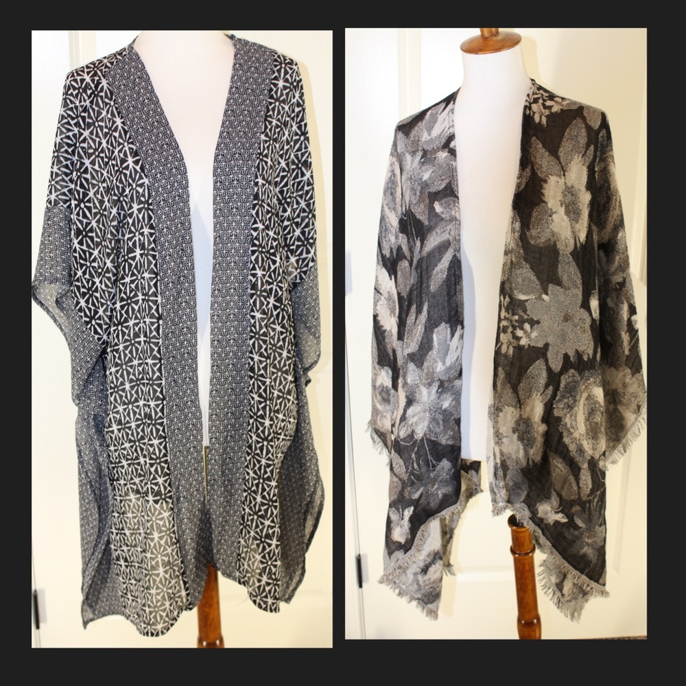Set of two Elegant Black and Gray Women's Kimono wrap shawl one size